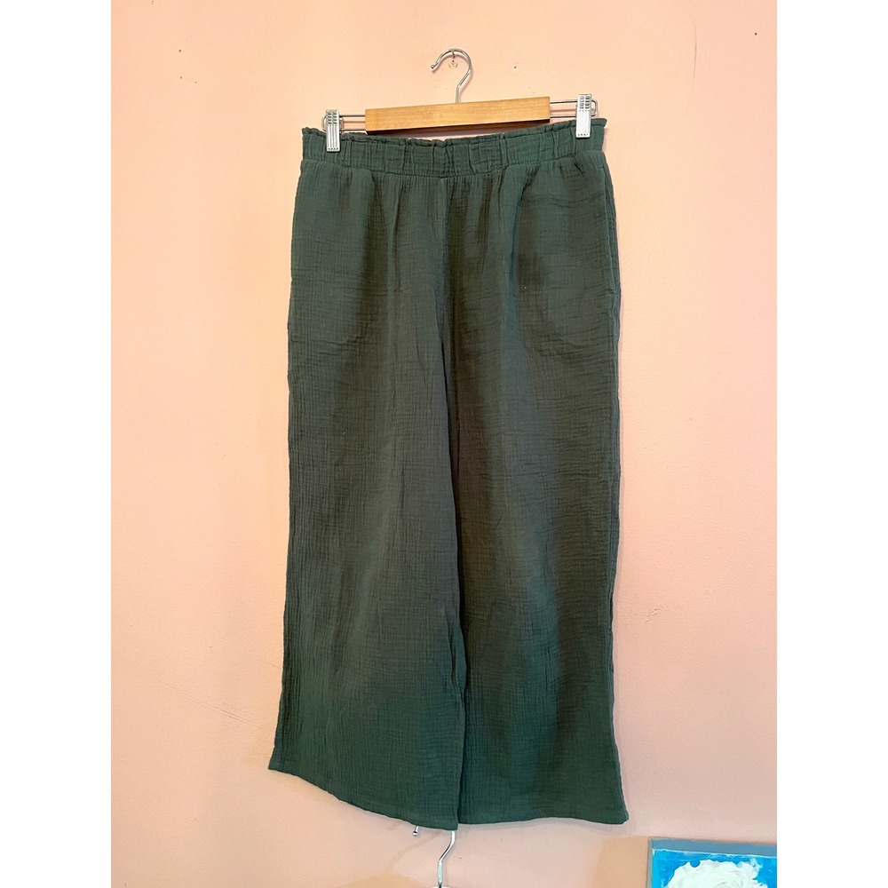 Wide leg 100% cotton cropped JESSICA SIMPSON pants Green M coastal gauze
